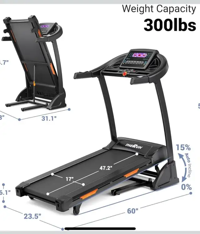 THERUN Foldable Auto Incline Treadmill – 3.5 HP Bluetooth - Photo 6