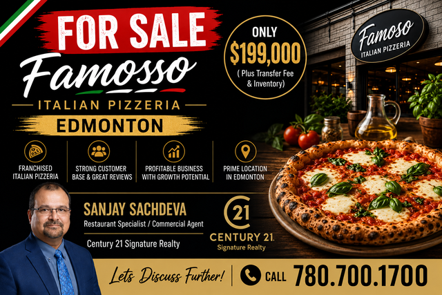 FRANCHISED FAMOSO ITALIAN PIZZERIA FOR SALE – EDMONTON