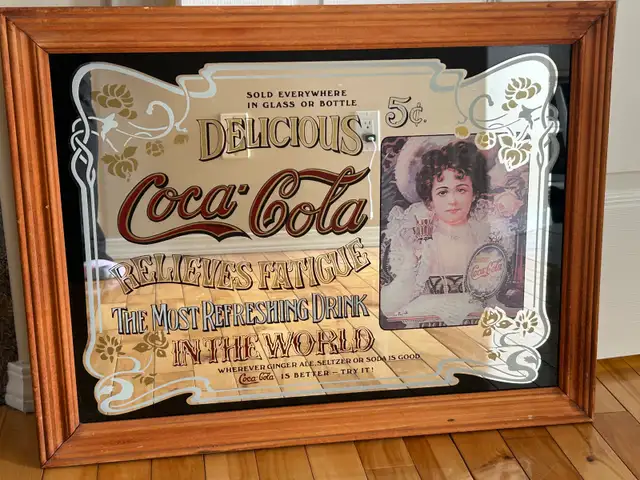 Vintage Coca Cola Mirrored wood framed bar sign
