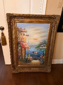 Original hand made oil painting on canvas gold antique frame  34