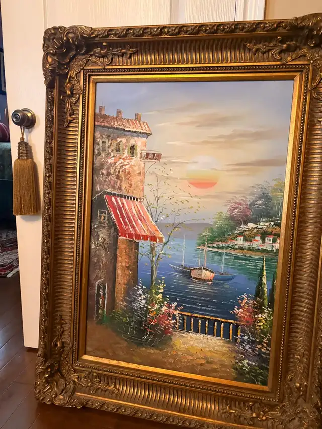 Original hand made oil painting on canvas gold antique frame  34 - Photo 4