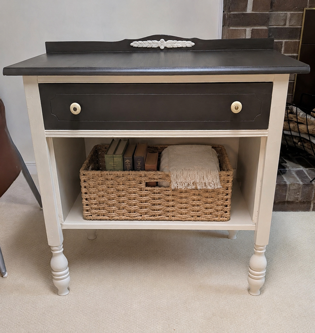 Vintage Solid Wood Table – refinished in a white and deep brown