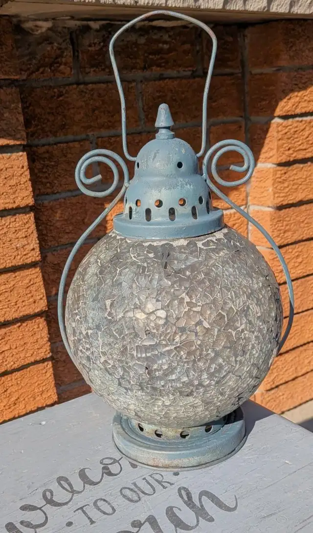 Rustic Hanging Lantern – in blue, upcycled