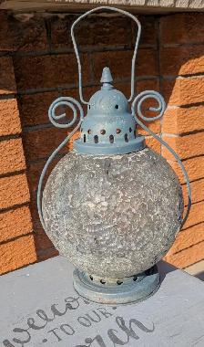 Rustic Hanging Lantern – in blue, upcycled