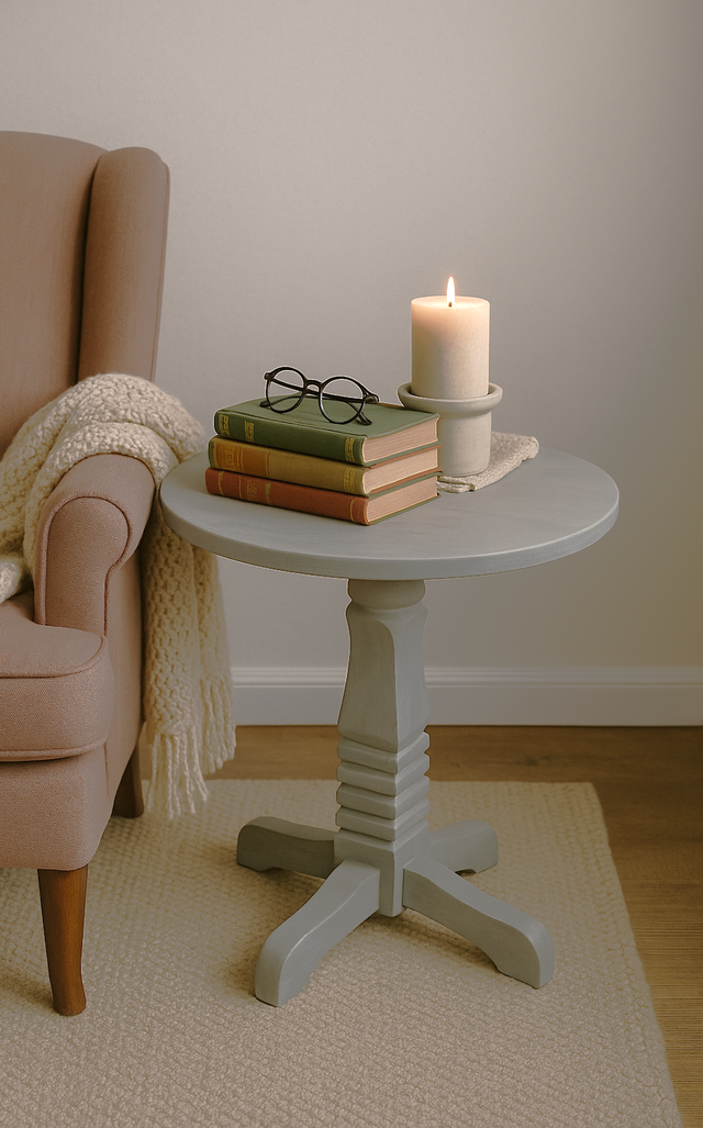 Table -side or accent, in grey and white