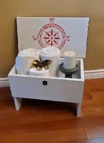 Small trunk in white, with plaid accent and graphics - upcycled - Photo 5