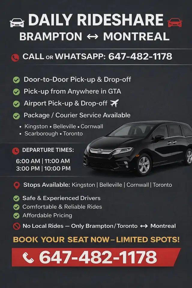 Montreal to Toronto Daily Rides Rideshare (Parcel available) - Photo 3