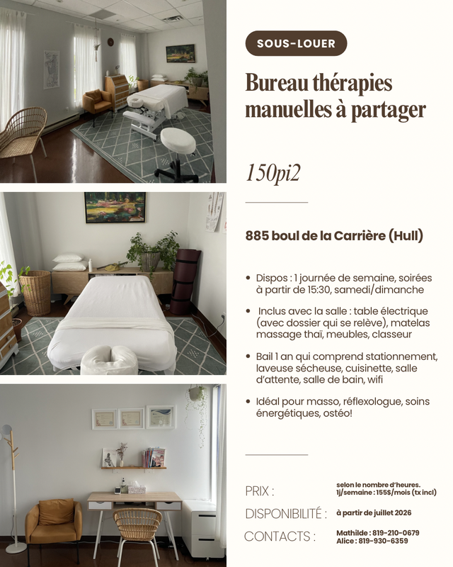 Salle à partager (sous-location) pour thérapeutes manuels à Hull