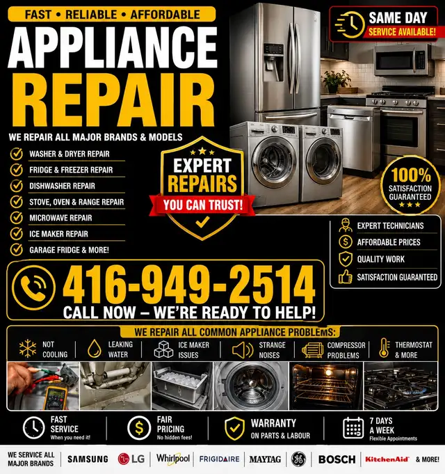 Appliance Repair Same Day Service Fridge Washer Dryer Dishwasher