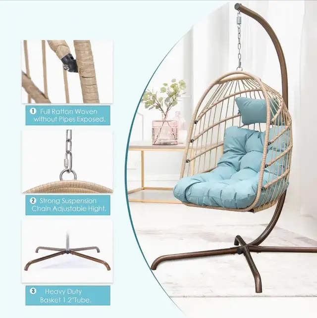 Brand New 1-Seat or 2-Seat Hanging Egg Chair From $169 or $199