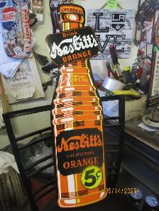 DRINK NESBITTS ORANGE 5C TIN SODA POP WALL SIGN $80 MANCAVE