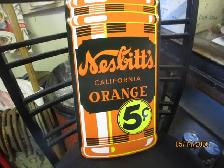 DRINK NESBITTS ORANGE 5C TIN SODA POP WALL SIGN $80 MANCAVE - Photo 3