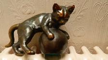 Chat Antique RARE 1940 en Métal Cuivre Grosseut 13 X 7 Pouces