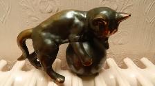 Chat Antique RARE 1940 en Métal Cuivre Grosseut 13 X 7 Pouces - Photo 2
