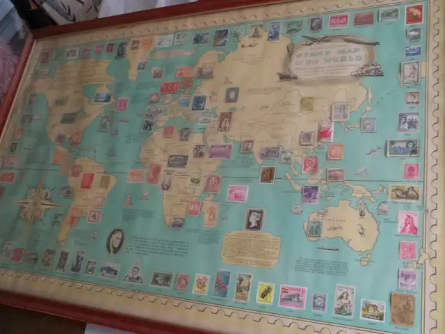 STAMP MAP OF THE WORLD by ERNEST DUDLEY CHASE  $85.