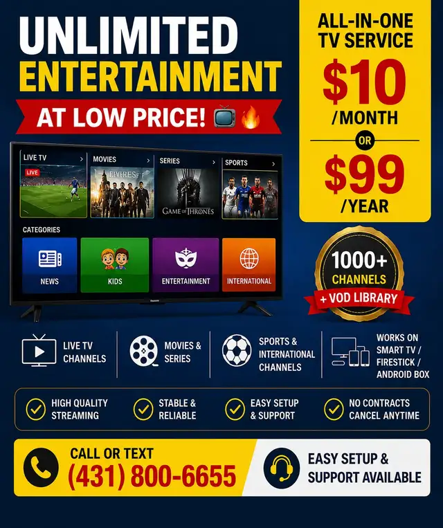 Unlimited TV Service – Live TV, Movies & Sports | $10/Month