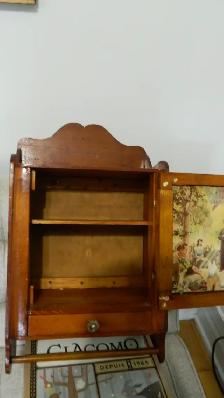 Pharmacie 1940  Rare en Bois avec miroir tiroir et Clé & Support
