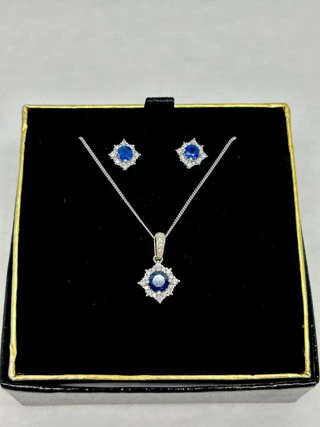 14k W/G Sapphire Diamond Earrings and Pendant