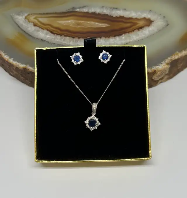 14k W/G Sapphire Diamond Earrings and Pendant - Photo 2