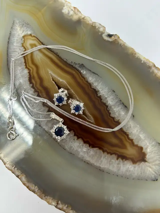 14k W/G Sapphire Diamond Earrings and Pendant - Photo 3
