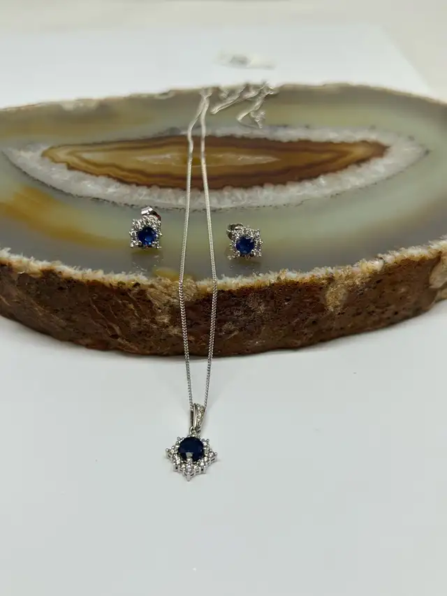 14k W/G Sapphire Diamond Earrings and Pendant - Photo 4