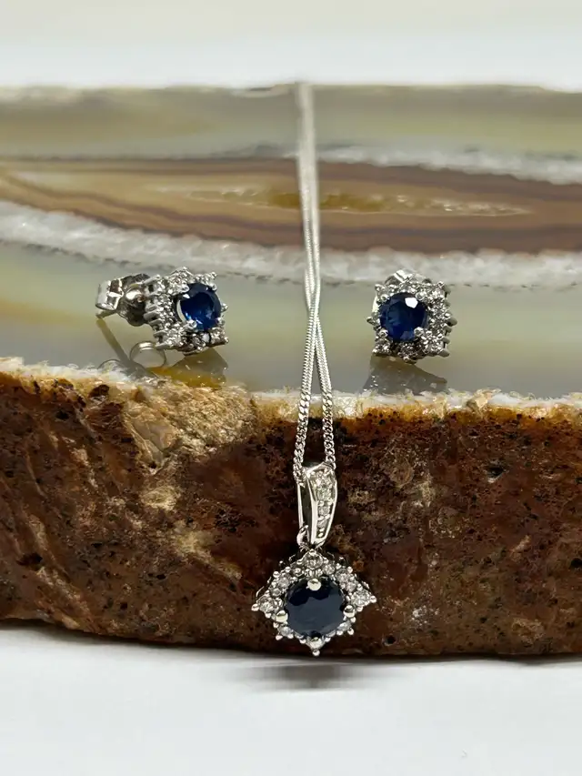 14k W/G Sapphire Diamond Earrings and Pendant - Photo 5