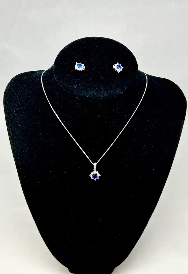 14k W/G Sapphire Diamond Earrings and Pendant - Photo 6