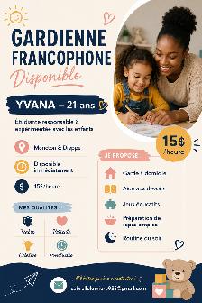 Gardienne francophone expérimentée | Moncton-Dieppe | Disponible