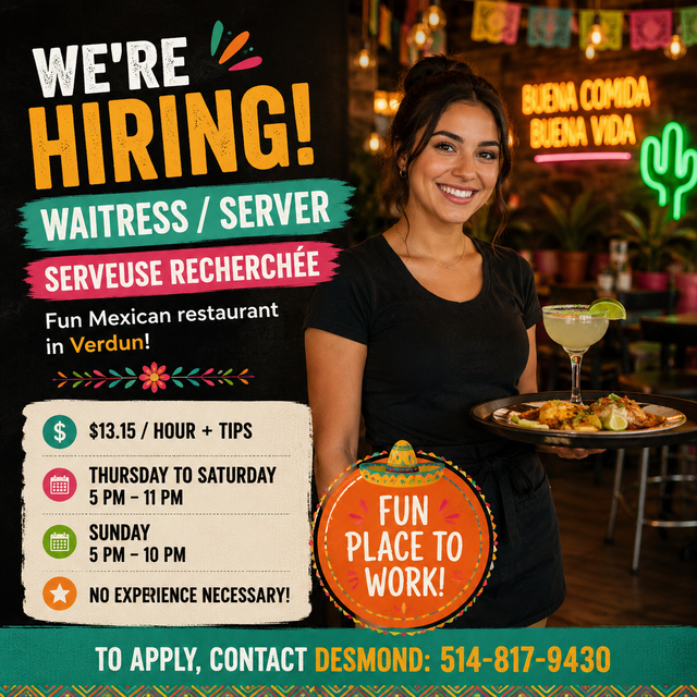 Embauchons une serveuse pour un restaurant mexicain amusants