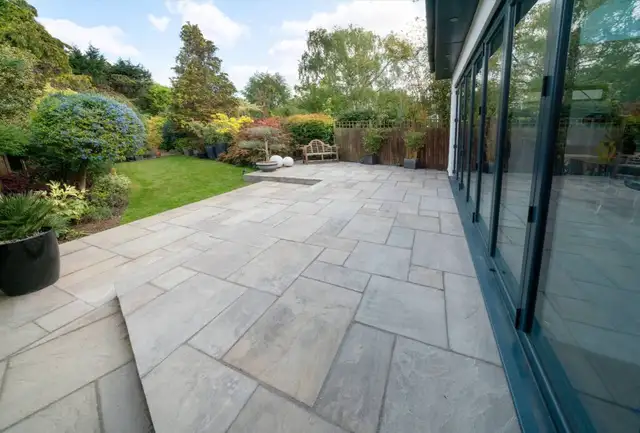 Paving stones, Firepit, Backyard design