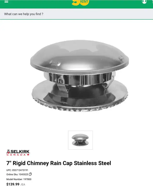 7" woodstove Selkirk chimney/ 6 FT high with chimney cap - Photo 4