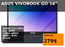 ASUS VivoBook Go 14" Intel N4500 4Go DDR4 128Go eMMC - NEUF