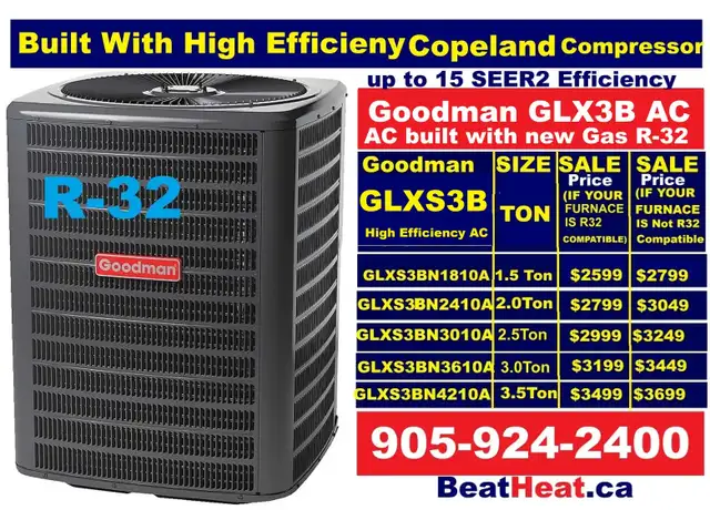 Goodman High Efficiency Air Conditioner with New GAS R32  $2599
