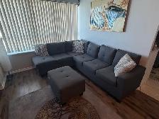 Sectional couch L shape in grey color, mint condition