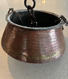 bouilloire en cuivre antique, pot à feu de cheminée