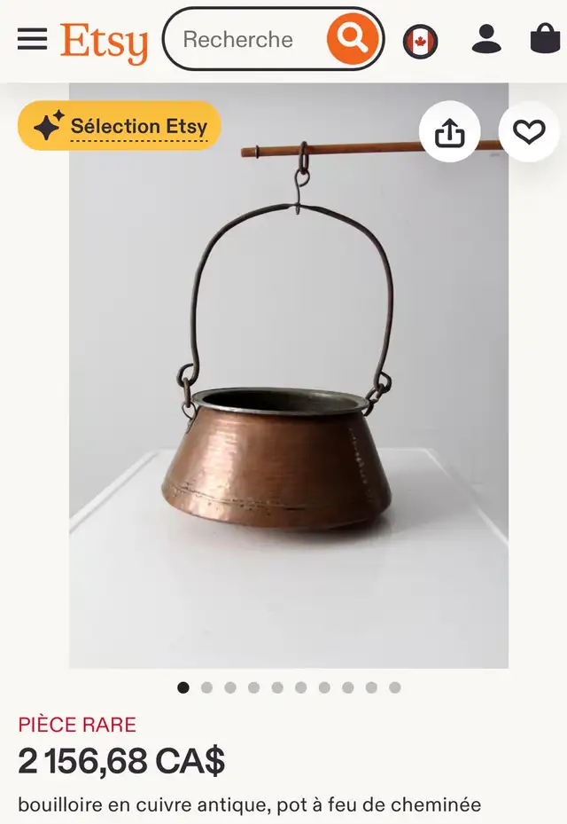 bouilloire en cuivre antique, pot à feu de cheminée - Photo 2