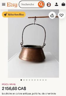 bouilloire en cuivre antique, pot à feu de cheminée - Photo 2
