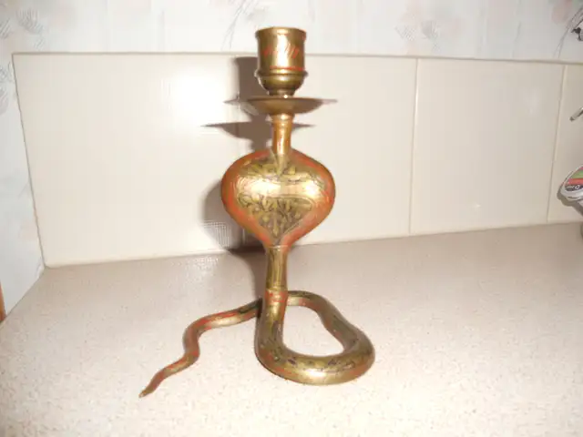 VINTAGE 6' TALL BRASS COBRA CANDLESTICK