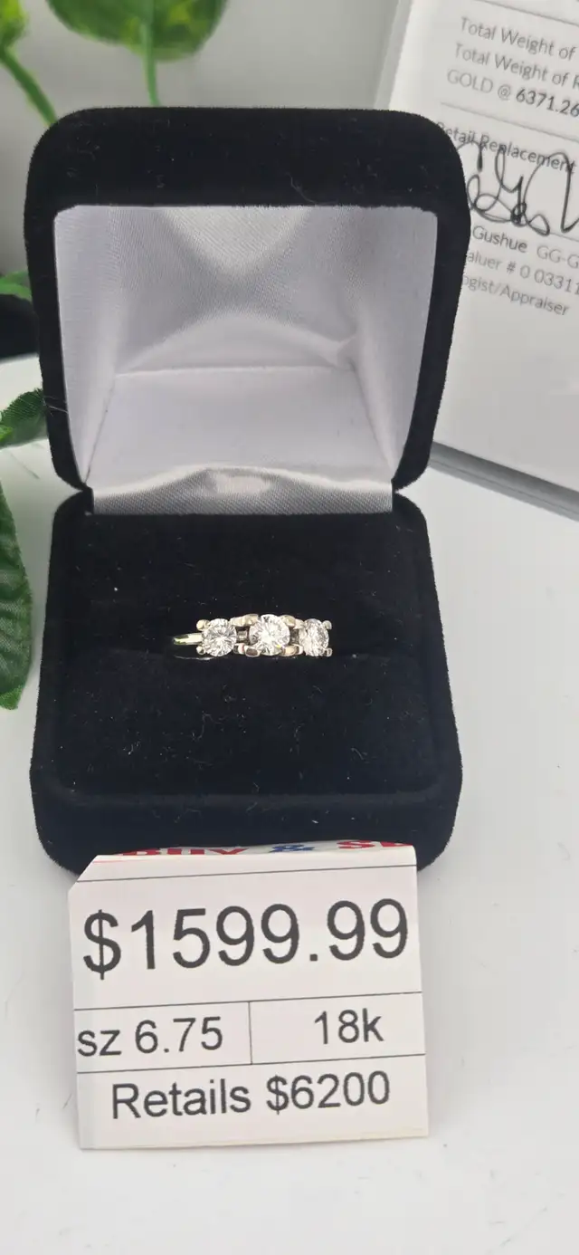18KT 3-Stones White Gold Diamond Ring,3.99g, Size 6.75 (#7495) - Photo 2