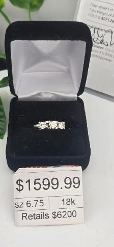 18KT 3-Stones White Gold Diamond Ring,3.99g, Size 6.75 (#7495) - Photo 2