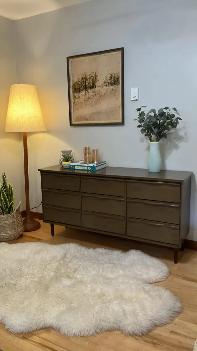 Mid century. Crédence, buffet, commode, bahut TV. Lampe teak tec