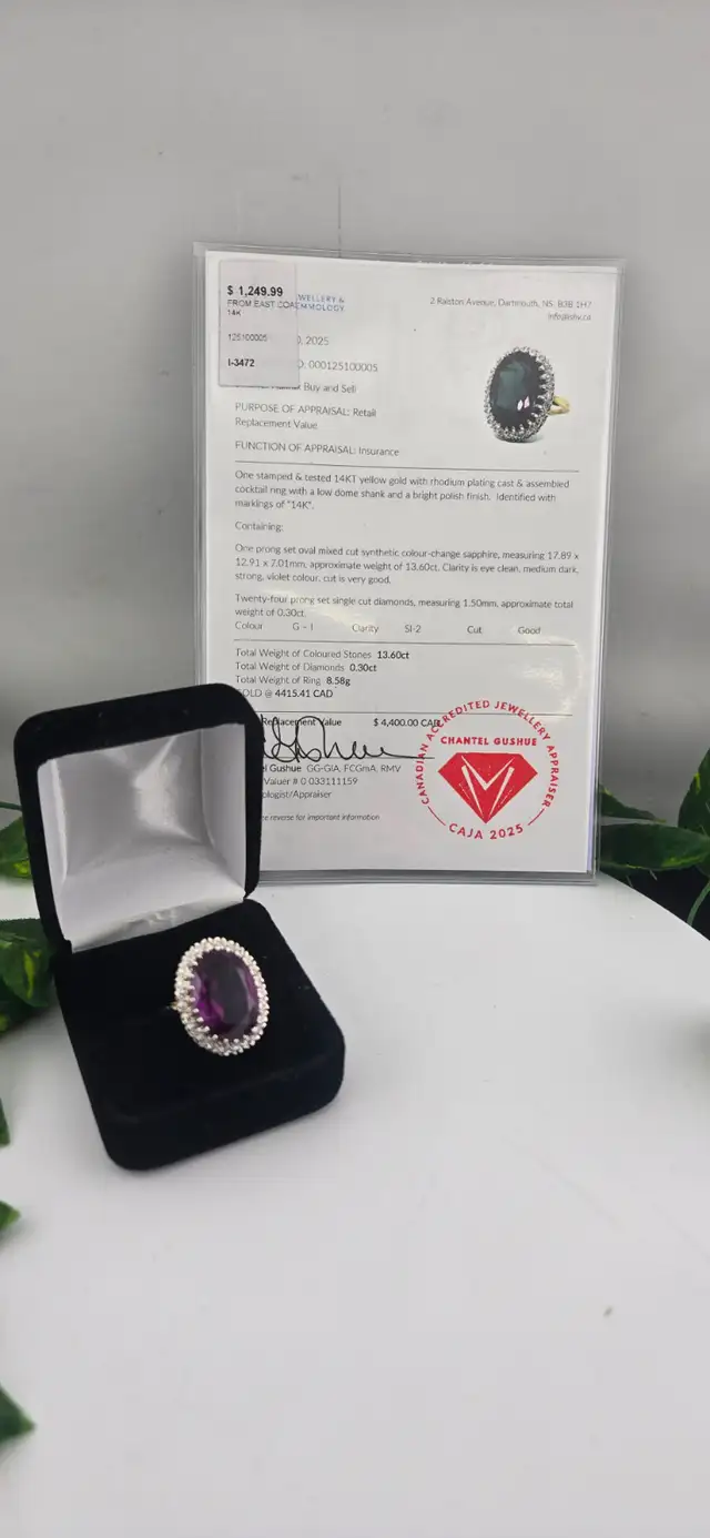 14KT Colour‐Change Sapphire Ring w/ Diamond Accents (#7496) - Photo 2