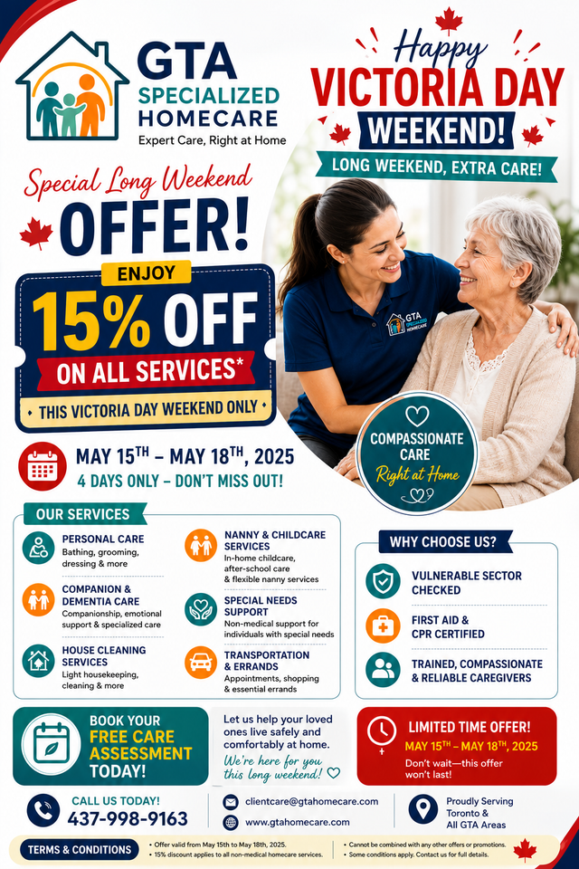 VICTORIA DAY WEEKEND OFFER – 15% OFF HOMECARE SERVICE