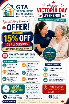 VICTORIA DAY WEEKEND OFFER – 15% OFF HOMECARE SERVICE