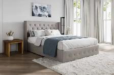 Luxury Grey Tufted Queen Bed | Upholstered Frame