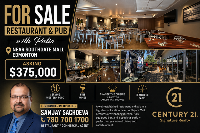 FOR SALE – RESTAURANT WITH PATIO NEAR SOUTHGATE MALL, EDMONTON