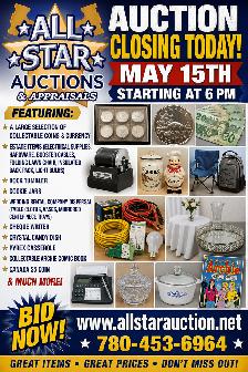 EDMONTON:  Timed Online Weekly Auction - Closing May 15th @ 6 pm