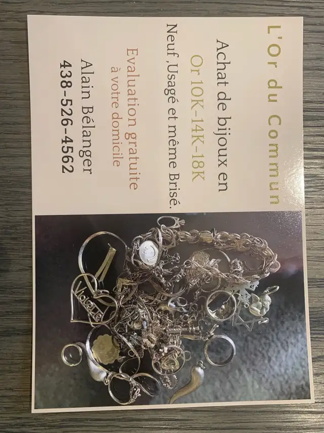 Àchat de vos bijoux en Or , Neuf , Usagé et même brisé!!