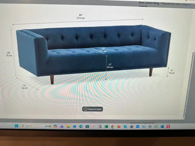 Blue Velvet Sofa  Brand New - Photo 4