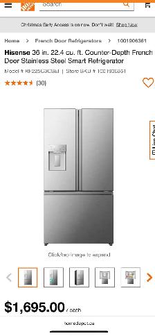 NEW 36" Hisense Water & Ice Counter Depth French Door Fridge - Photo 9